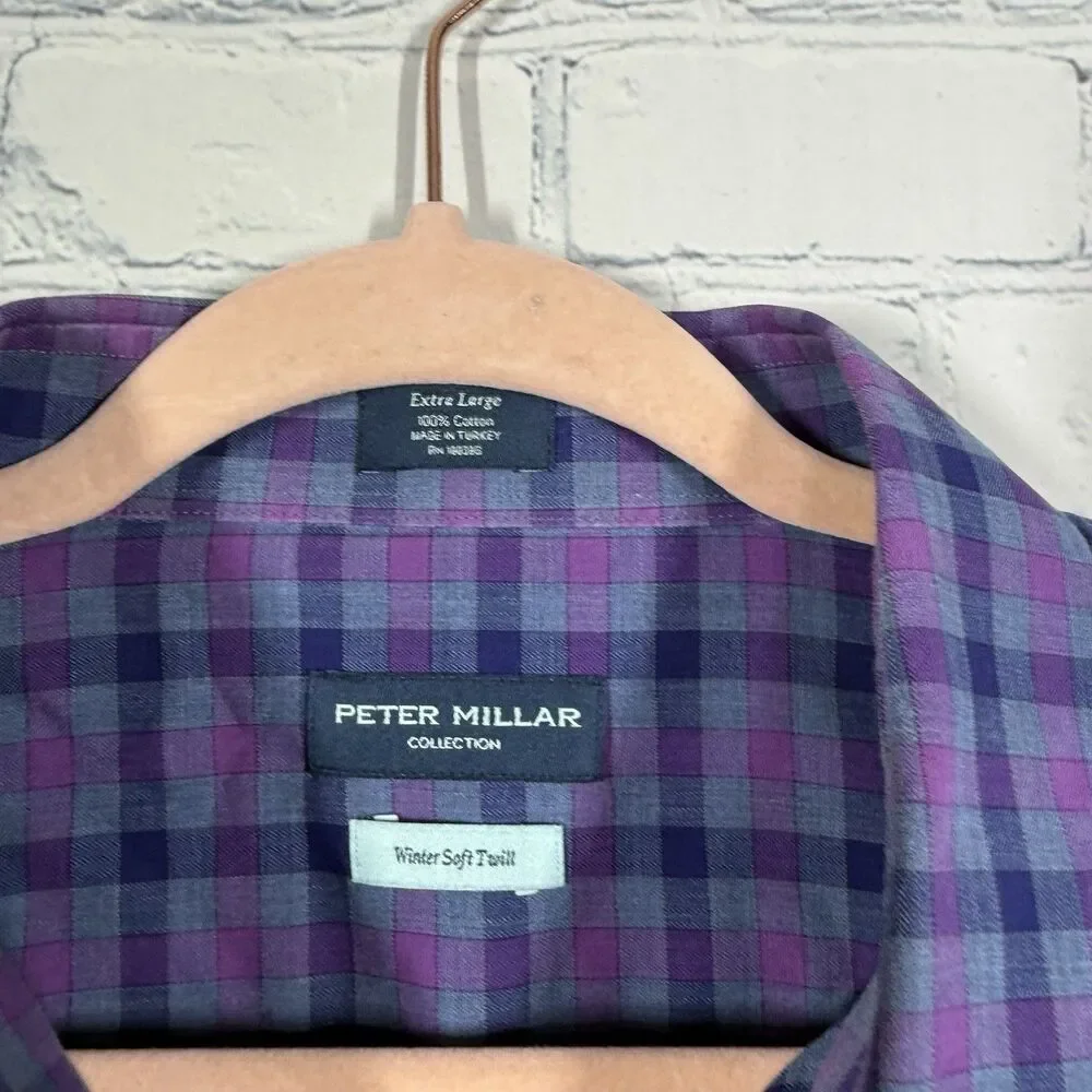 Peter Millar Winter Soft Twill Collection Shirt Mens XL Purple Blue Plaid Preppy